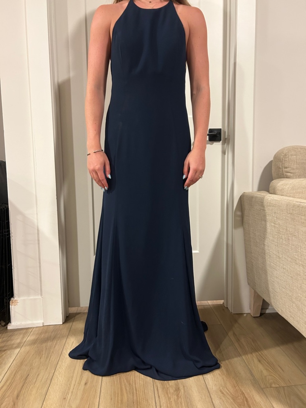 Watters Navy Halter Evening Gown